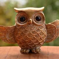 Golden Owl Figurine,Shabby Chic Owl,Owl Decor,Owl Gift,Gold and White Owl Figurine,Shabby Ch...