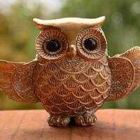 Elegant Handmade Owl Figurine, Gold Finish, Impressive Wingspan, Chimney Dekor