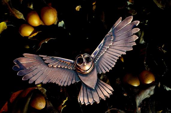 Copper flying owl pendant / necklace, handmade