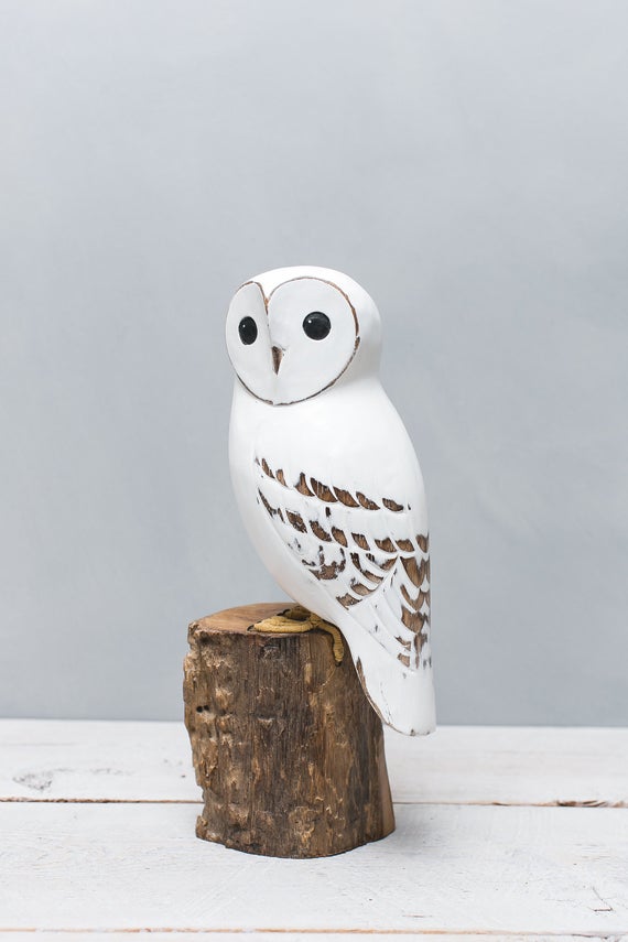 White Owl - 13"H - Hand Carved Wooden Bird