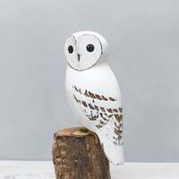 White Owl - 13"H - Hand Carved Wooden Bird