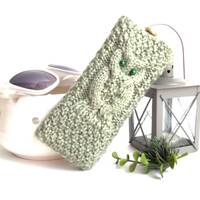 Cute Olive Owl Glasses Case, Hand Knitted Eyeglasses Case, Knit Reading Glasses Holder, Soft...