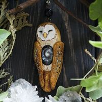 Owl Galaxy Necklace, Barn Owl Starry Sky Charm