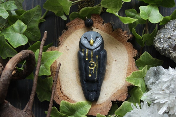 Black Owl Necklace, Witch Owl Charm, Owl Amulet, Wicca Owl Jewelry, Wicca Owl Necklace