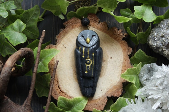 Black Owl Necklace, Owl Amulet