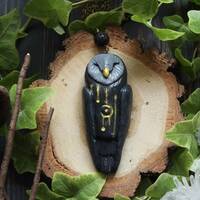 Black Owl Necklace, Witch Owl Charm, Owl Amulet, Wicca Owl Jewelry, Wicca Owl Necklace