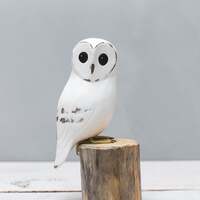 Baby White Owl - 8"H - Hand Carved Wooden Bird