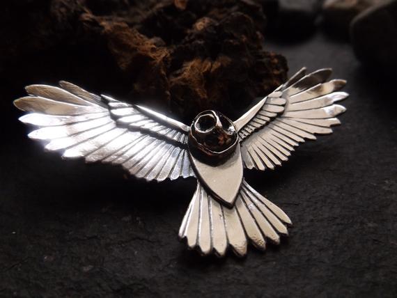 Sterling Silver Handmade flying owl brooch / pin