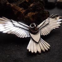 Sterling Silver Handmade flying owl brooch / pin