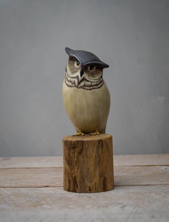 Screech Owl - 9"H-Hand Carved Wooden Bird