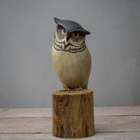 Screech Owl - 9"H-Hand Carved Wooden Bird