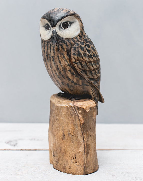Saw Whet Owl - 11"H - Hand Carved Wooden Bird