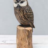 Saw Whet Owl - 11"H - Hand Carved Wooden Bird