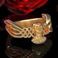 Flying Owl Ring in Celtic Style, Gold or Platinum