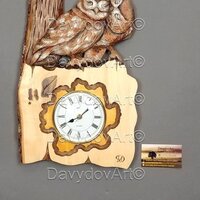 Little Owls in Love wood carved clock