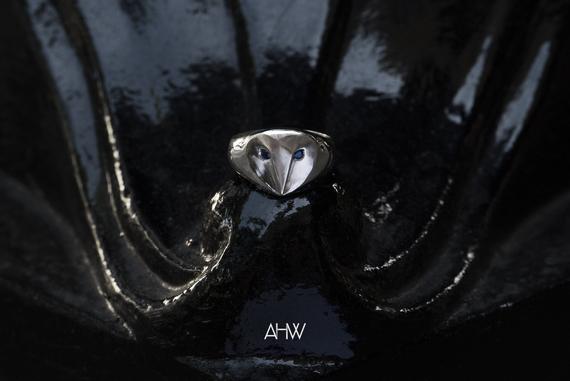 Sterling Silver Owl Ring with Gemstone Eyes