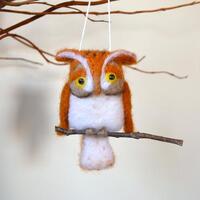 Eastern Screech Owl bird ornament, needle felted sculpture