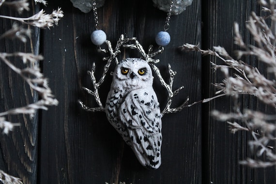 Snow Owl Necklace, Polar Owl Jewelry, White Owl Charm, Bird Jewelry, Hedwig Necklace