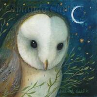 Limited edition giclee print titled 'Nocturn' owl art, barn owl art, sparkle, miniat...