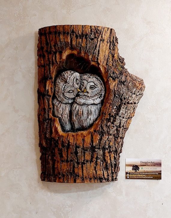 Owls in love Carved in Wood