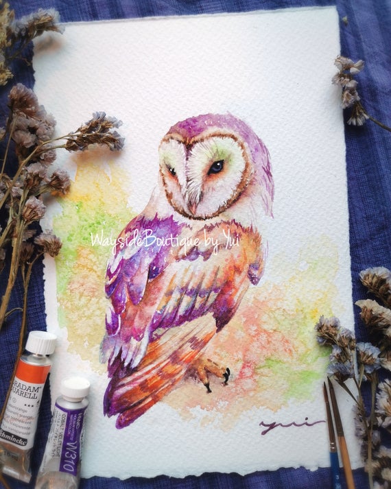 Bran owl - ORIGINAL watercolor painting 7.5x11 inches