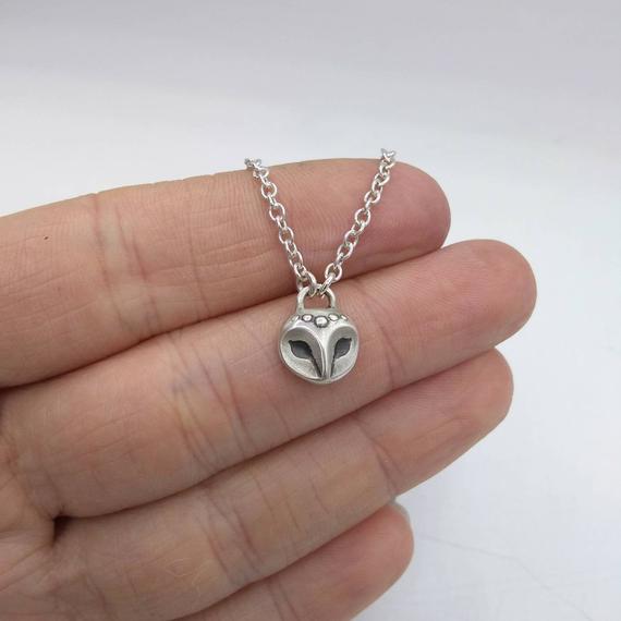Owl Necklace / Dainty Sterling Silver Owl Pendant / Tiny Snowy Owl face / Small Barn Owl / Gift for Night Owl / MoonChild / Magical Owl