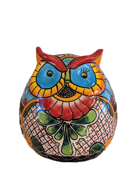 Owl Flower Pot, Ceramic Planter, Talavera Pottery