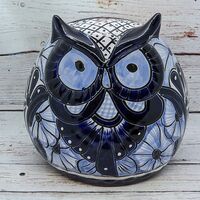 Ceramic Owl Flower Pot - Talavera Blue Mecixo Decor, Indoor or Outdoor