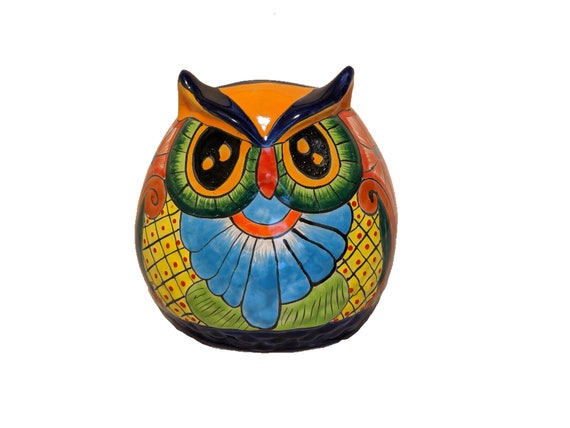 Owl Talavera Ceramic Planter, Colorful Owl Flower Pot