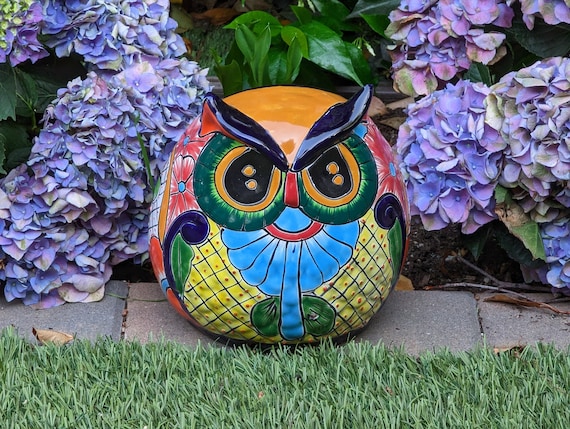 Talavera Owl Planter, Ceramic Flower Pot is Handpainted Mexican Pottery
