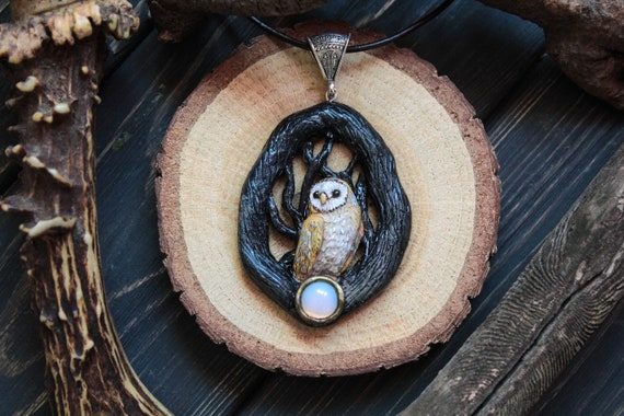 Barn Owl with Opalite Necklace