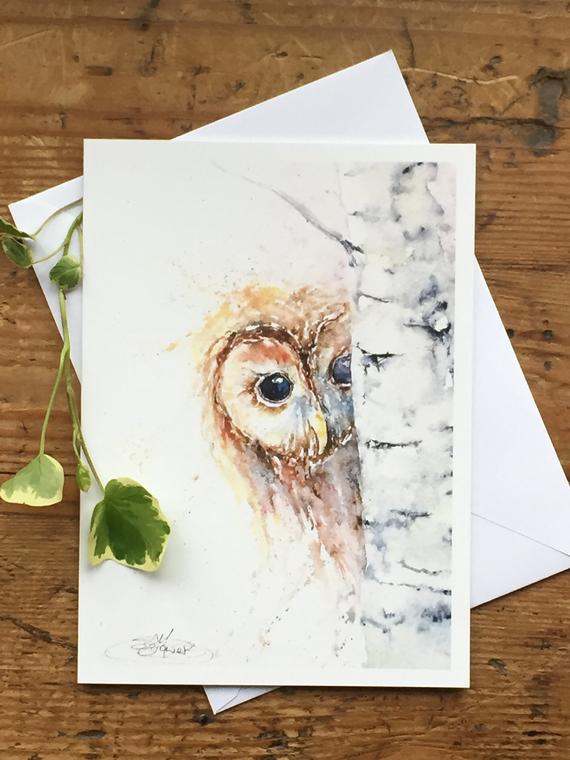Watercolour Tawny Owl Greeting Card