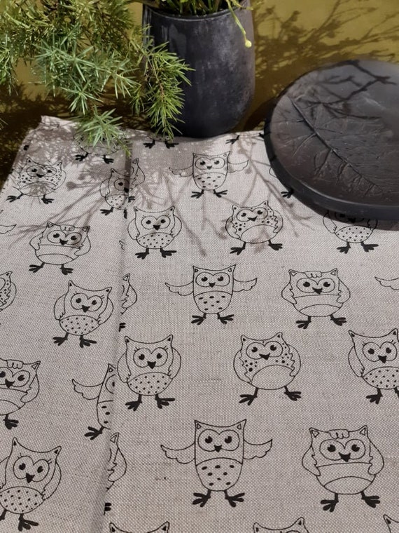 Linen tea towels set with owls