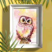 Big eyes Owl - ORIGINAL watercolour painting 7.5x11 inches,Hand paint 100%,art,watercolor, H...