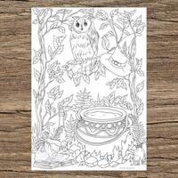 Owl Cauldron Printable Adult Coloring Page