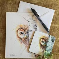 Tawny Owl Greetings Card and Coaster Gift set