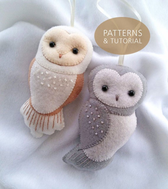 Set of Two Felt Owl Ornaments PDF Patterns and Tutorial