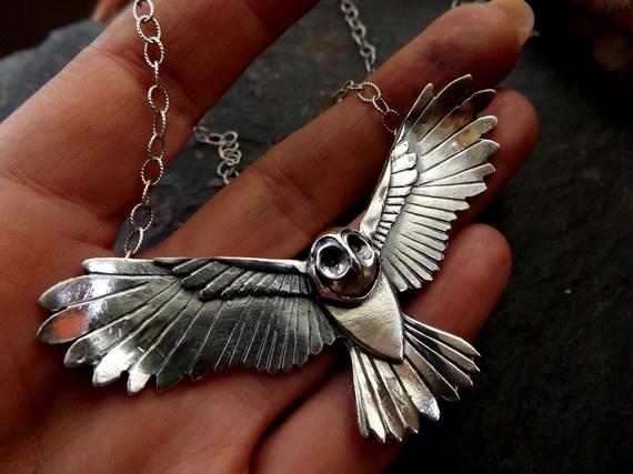 Sterling Silver Handmade Flying Owl pendant, necklace