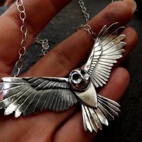 Sterling Silver Handmade Flying Owl pendant, necklace