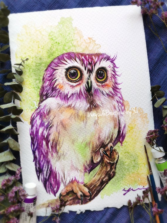 Owl- ORIGINAL watercolor painting 7.5x11 inches