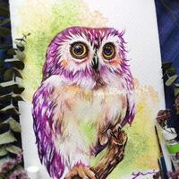 Owl- ORIGINAL watercolor painting 7.5x11 inches