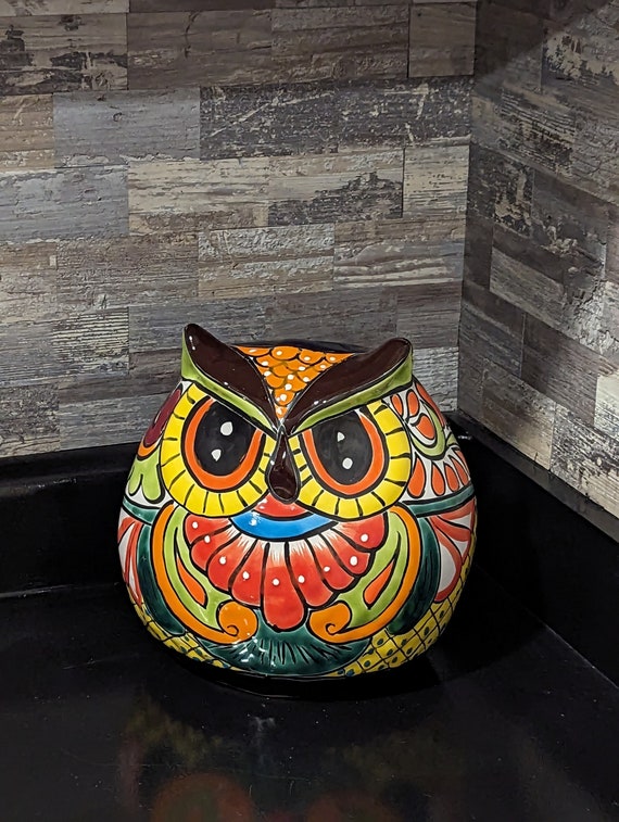 Owl Talavera Planter | Ceramic Owl Mexican Flower Pot | Colorful Owl Gift, Indoor or Outdoor Owl Decoration | Medium Owl Pot