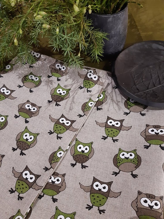 Linen tea towels set with owls