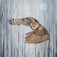 Owl Among Saplings - Great Horned Owl painting