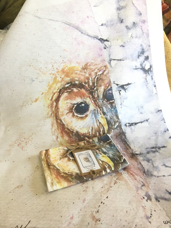 Tawny Owl Tea Towel, Wildlife Art Tea Towel, 100% Cotton, Homeware, Textiles, Watercolour, Owl, Gift, Kitchenware, Animals