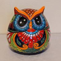 Ceramic Owl Mexican Flower Pot, Colorful Talvera Pottery Mexico Planter, Indoor or Outdoor O...