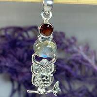 Owl Necklace, Moonstone Jewelry, Bird Pendant, Nature Jewelry, Forest Jewelry, Pagan Jewelry...