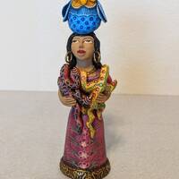 Woman with Owl Figurine, Hand Painted Clay Sculpture & Mexican Folk Art from Oaxaca