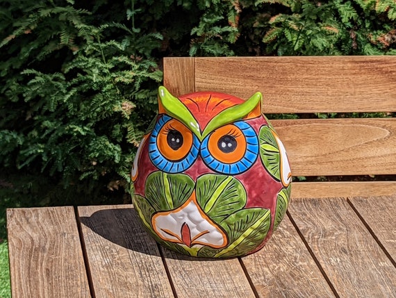 Talavera Owl Planter Ceramic Flower Pot, Mexican Pottery, Colorful Indoor or Outdoor Owl Decor, Owl Gift Figurine, Plant Pot Home Decor