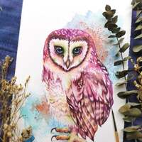 Barn owl colorful - ORIGINAL watercolor painting 7.5x11 inches